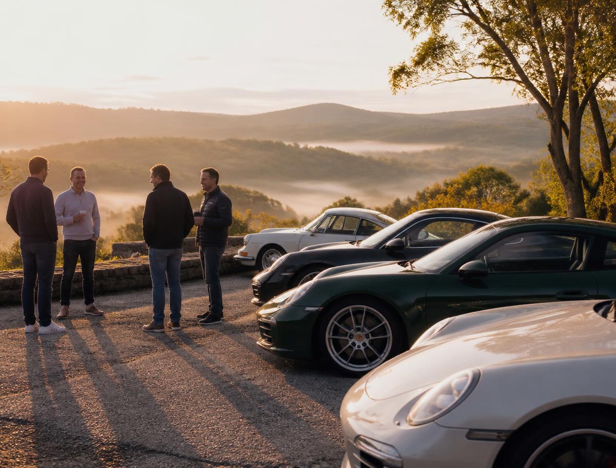 PWYC members gathered with their Porsches